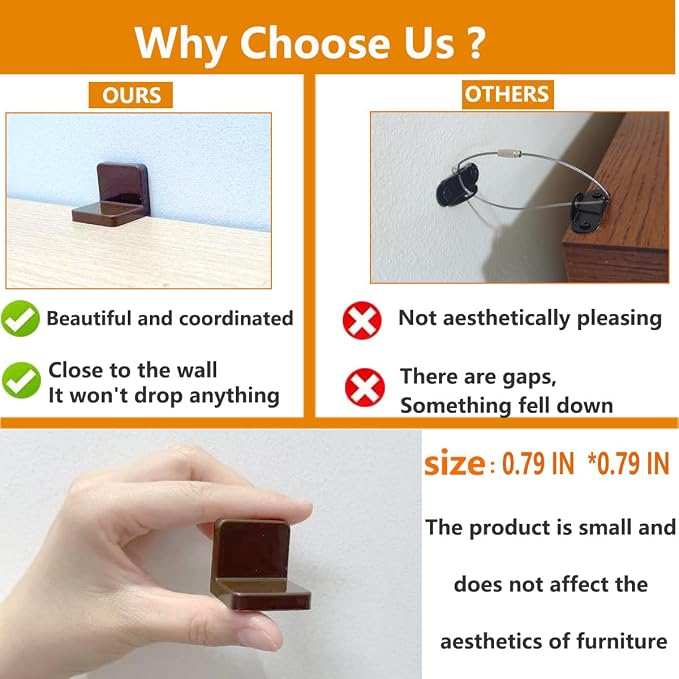 Furniture Anchors 4 Pack,Aesthetic & Invisible Once Installed,Secure 600 lbs Bookcase Dresser to Wall,Anti-Tip Furniture Safety Anchor to Childproof and Babyproof Your Home (Brown)
