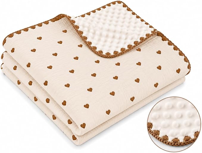 Muslin Swaddle Blankets for Newborns, Baby Fleece Blanket, 40 x 40 Inches, Soft Breathable Baby Blanket (Hearts)