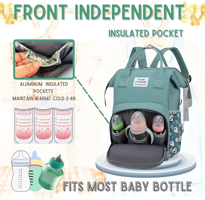 Baby Diaper Bag Backpack - Baby Boy Diaper Bag With Insulated Bottle Pockets & Stroller Straps - Pañaleras para Bebe - Toddler Diaper Bag Backpack - Travel Diaper Bag - Unisex Baby Bag. Green