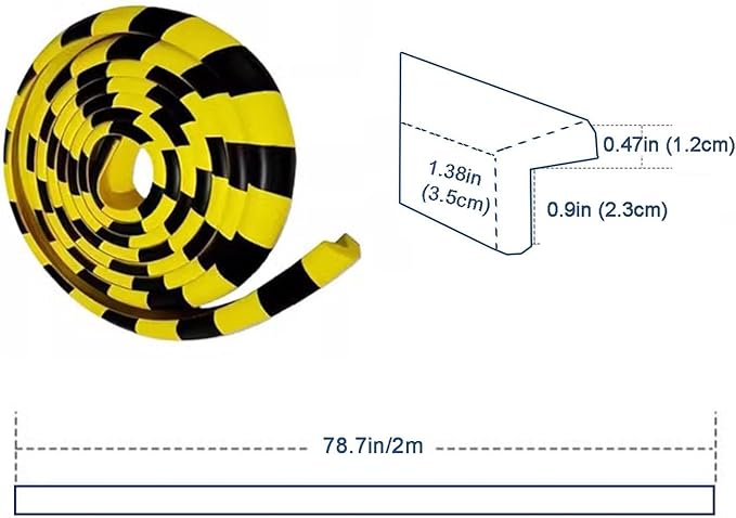 Wall Edge Corner Guards, 78.7in/2m Yellow Black Safety Bumpers, Self-Adhesive Foam Protector Padding, Warehouse Racks, Shelves, Garage & Equipment Protection (1, Yellow+Black, 78.7in/2m)