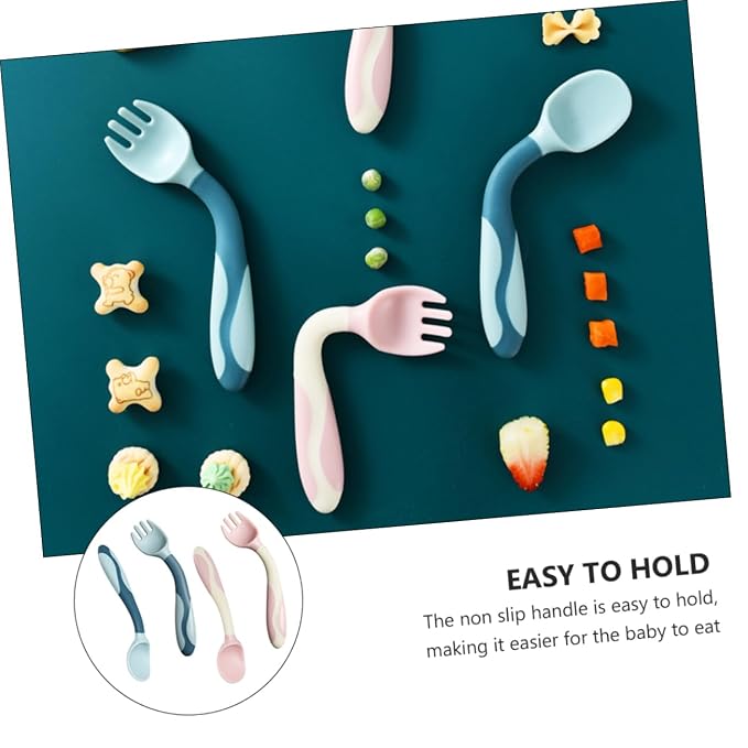Zerodeko 2 Sets Bendable Utensils Silicone Fork Spoon for Portable Lightweight Safe Tableware Complementary Food Feeder Tools