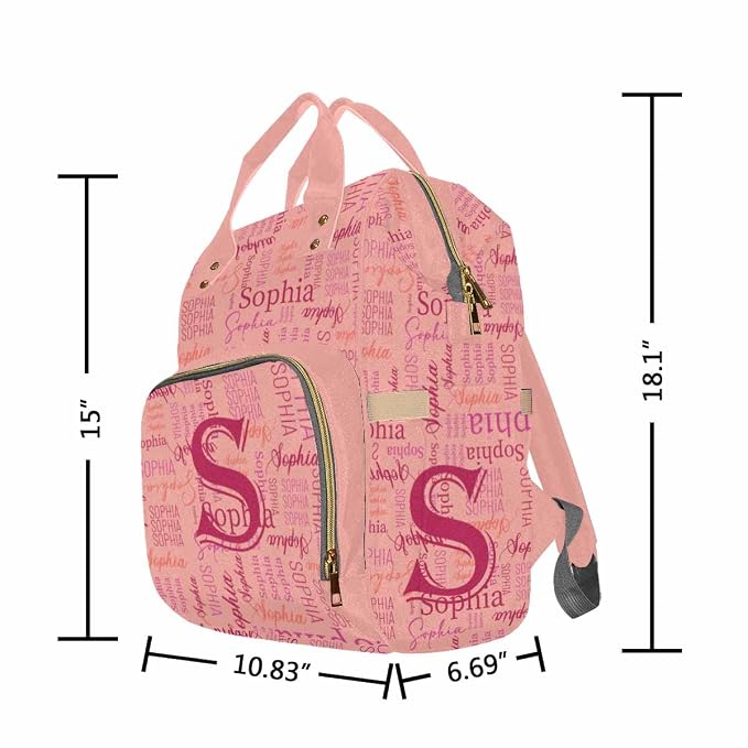 InterestPrint Personalized Monogram Mommy Nappy Bag Customized Pink Name Diaper Bag Custom Logo Text Nursing Bag for Mom Casual Travel Daypack Bags Shoulder Bag Backpack