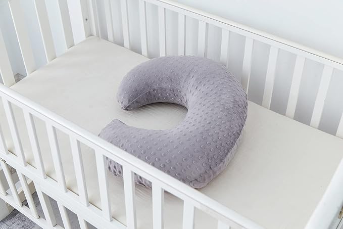 Nursing Pillow and Positioner Breastfeeding and Bottle Feeding, Propping Baby, Tummy Time, Sitting Support, with Removable Polyester Cover, dots Fabric, for Baby Boy Baby Girl (Rose Gray)