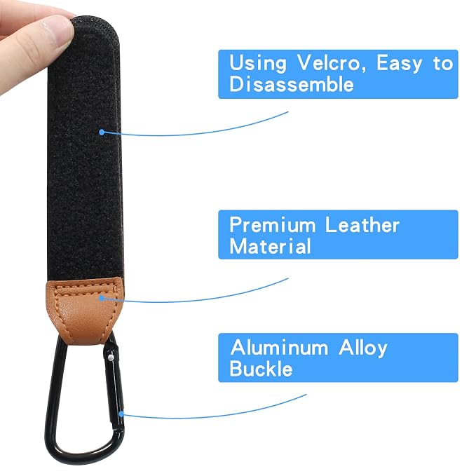Bonsicoky 4 Pcs Stroller Hooks for Diaper Bag - Durable Leather Stroller Straps Diaper Bag Hooks - Stroller Clips for Stroller Wheelchair Shopping Carts - Black + Brown