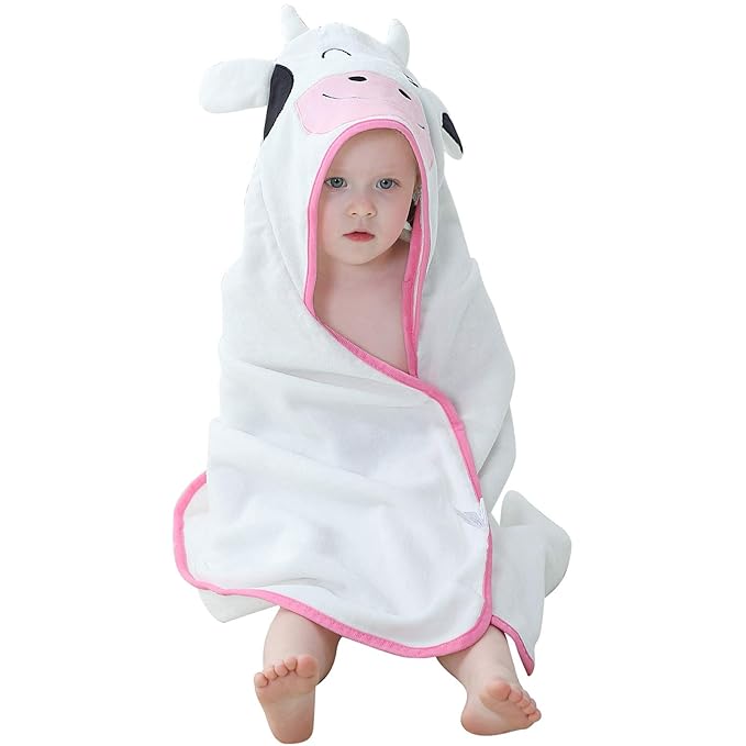 MICHLEY Unisex Baby Animal Hooded Bath Towel Soft Cotton Beach Swimming Bathrobe for 0-6T, Cow