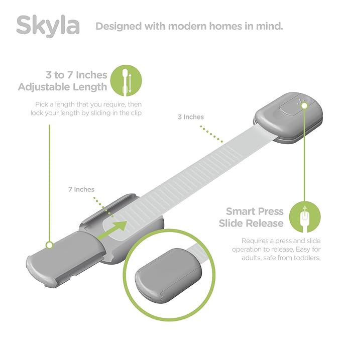 Baby Proofing Child Safety Locks (2 Pack) by Skyla Homes - The Safest, Quickest and Easiest 3M Adhesive Cabinet Latches, No Screws & Magnets, Multi-Purpose for Furniture, Kitchen, Ovens, Toilet Seats