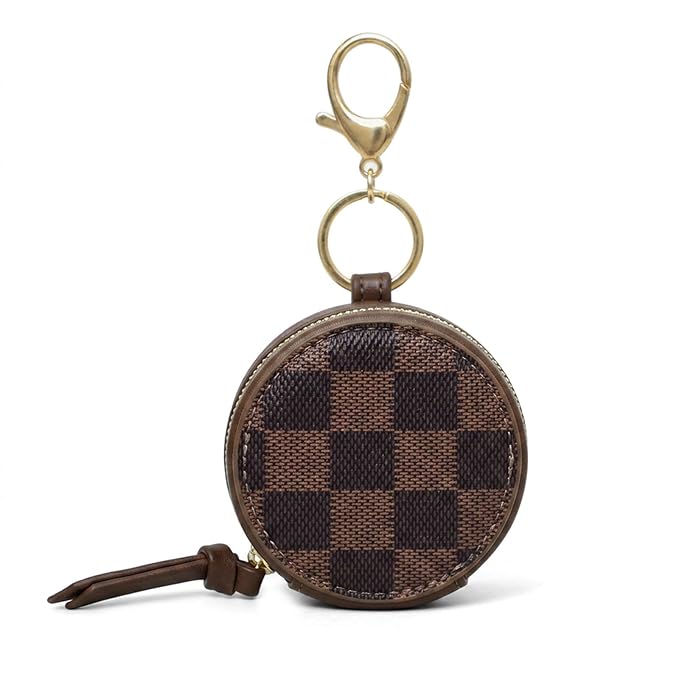 miss fong Checkered Pacifier Holder Case with Clip, Pacifier Pouch Cover, Pacifier Charm Pod with Clasp Attach to The Strollers & Diaper Bags, Hold 2 Pacifier or Nipple Shield(Coffee Checkered)