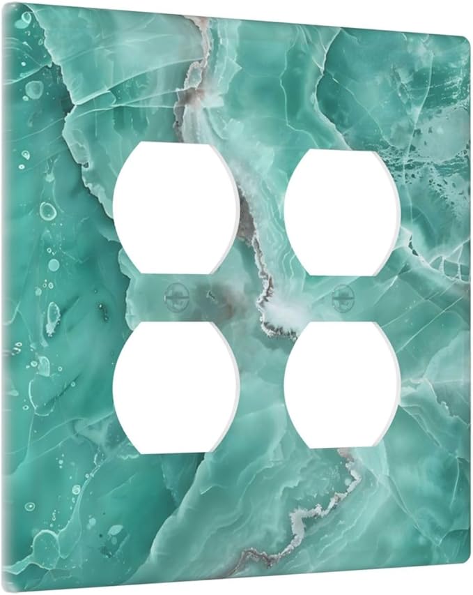 Turquoise Green Tiles Abstract Luxurious Print Outlet Covers 2 Gang Double Duplex Decorative Light Switch Covers Electrical Wallplates Socket Faceplate for Bathroom Kitchen Decor