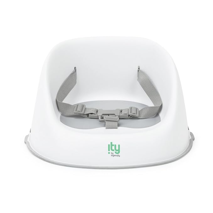 Ingenuity: ity by Ingenuity Simplicity Seat Easy-Clean Baby Booster Feeding Chair, 3-Point Harness, Washable Removable Straps - Grey