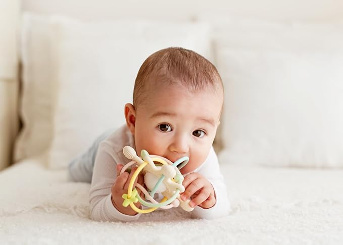 Cosmo Silicone Baby Rattle Teether ??Pastel | BPA-Free 3D Sensory Teething Toy | Multi-Textured Chewable Arms & Pullable Rings | Food Grade Silicone | Developmental Grip Toy 3-36 Months