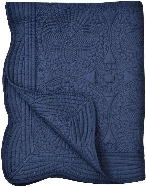 Personalized Passion Baby Blankets for Girls and Boys - Monogrammed Blanket with Embroidered Name - Super Soft and Cozy Cotton Baby Quilt with Scalloped Edges - 36x46 Inches - Navy