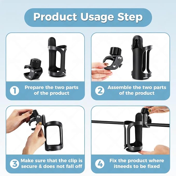 Universal 360° Rotating Cup Holder, 2-Pack - Fits for Boat, Pontoon, Stroller and Bike - Features Elastic Grip, Tool-Free Installation ，Securely Holds 20oz to 40oz Drinkware for Outdoor Activities