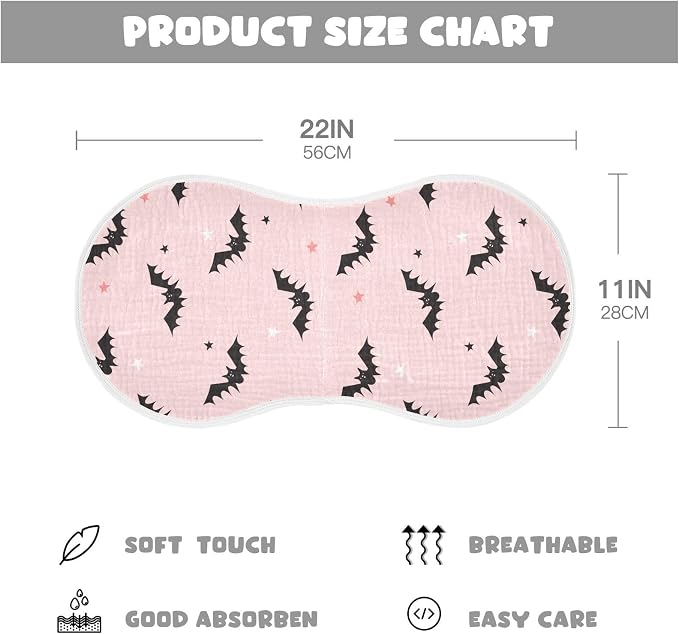 Muslin Burp Cloths for Baby Boys and Girls - 2-Pack Ultra Absorbent Halloween Bats Muslin Washcloths, Newborn Towel, Milk Spit Up Rags, Burp Cloth Bibs for Unisex, 22 x 11 Inch