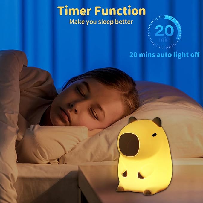 Led Cute Capybara Night Light, Dimmable Nursery Kawaii Lamps, Super Squishy Silicone USB Rechargeable Touch Control Night Lamp for Kids Adults, Used for Camping Party Room Decor (Capybara)