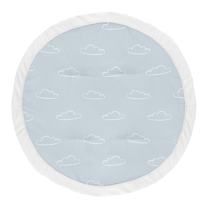 Sweet Jojo Designs Blue Clouds Boy Baby Playmat Tummy Time Infant Play Mat - Slate and White Cloud Sky for Vintage Airplane Aviator Aviation Collection