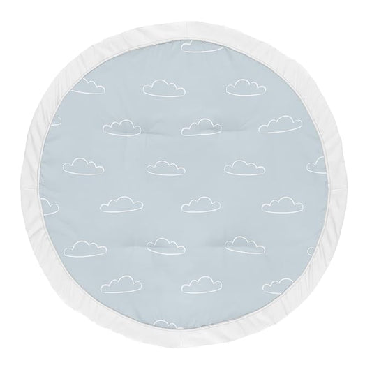 Sweet Jojo Designs Blue Clouds Boy Baby Playmat Tummy Time Infant Play Mat - Slate and White Cloud Sky for Vintage Airplane Aviator Aviation Collection