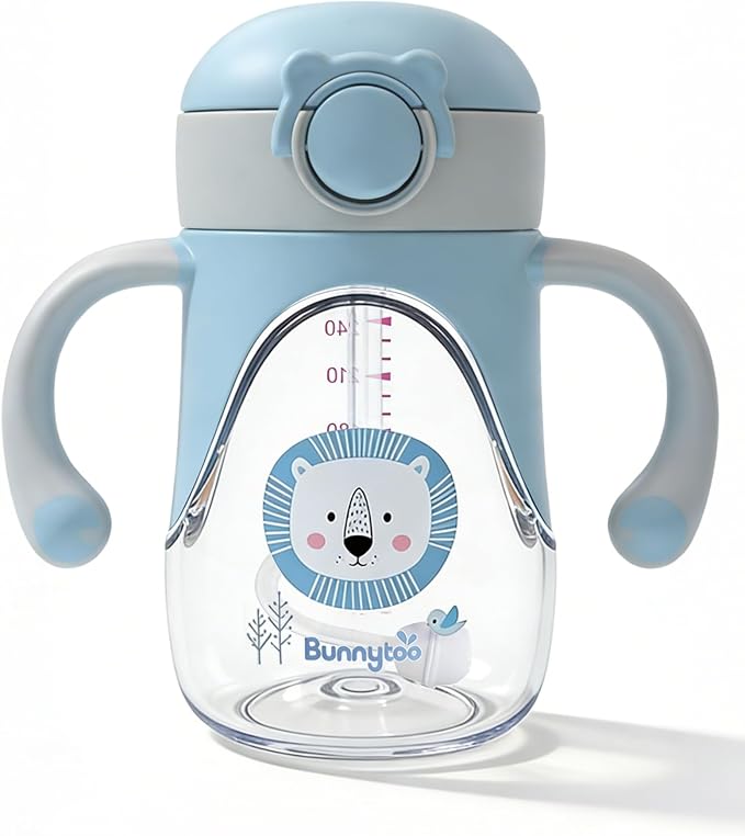 Bunnytoo Baby Sippy Cup with Weighted Straw for Infants 6-12 Months, 8oz Tritan Toddler Drinking Cup with Handles, BPA-Free, Transition Trainer for 1+ Year Old (Blue)