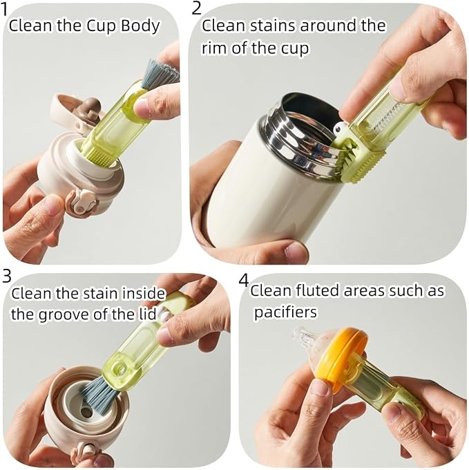 New 3 in 1 Cup Lid Cleaning Brush, Multifunctional Lid Cleaner Brush for Baby Bottle Gap Tight Spaces Cup, Portable Crevice Cleaning Brush Set