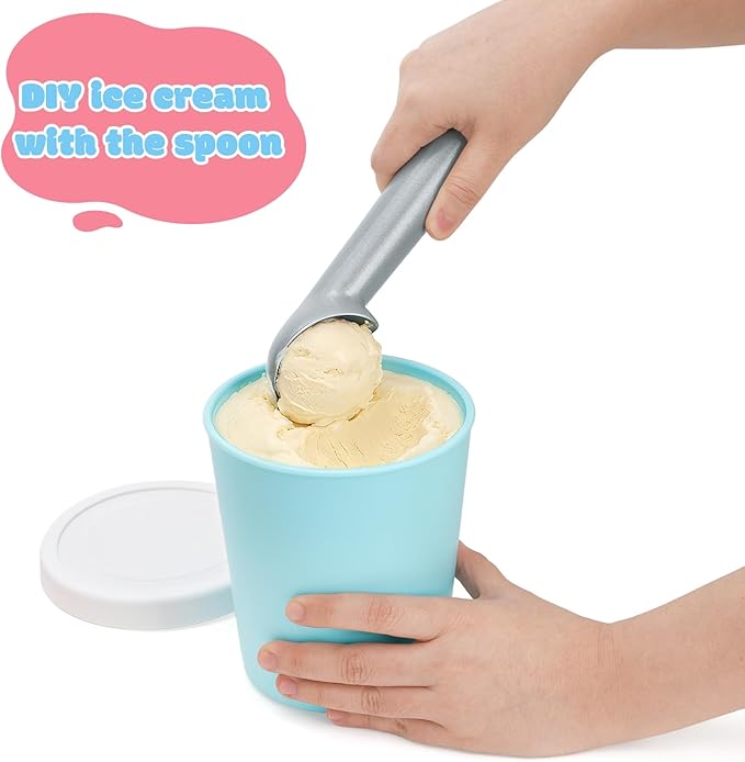 4 Pack Ice Cream Containers, 1 Quart Reusable Freezer Storage Tubs with Silicone Lids Spoon, Ice Cream Pint BPA-Free Yogurt Containers for Homemade Sorbet, Dishwasher Safe