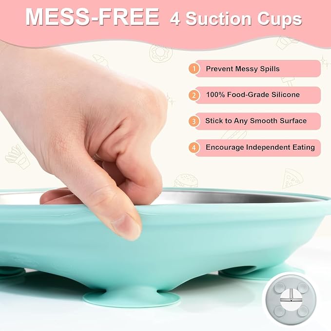 Bella's Friends Life Stainless Steel Baby Plates with Suction 3 Pack, 8” Divided Toddler Plates with Removable Silicone Sleeves for Mess-Free Feeding, Non-Toxic, Non-Slip, Dishwasher Safe