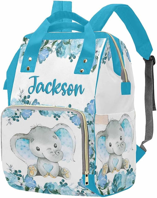 M YESCUSTOM Custom Diaper Bag with Name, Personalized Blue Floral Mommy Nursing Daypack for New Mom Large Capacity Travel Backpack for Women Birthday Mother's Day Gift