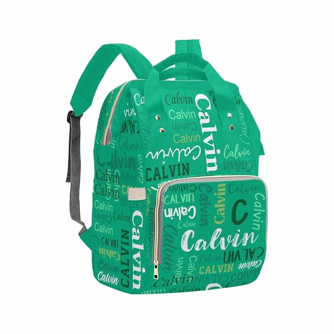InterestPrint Custom Name Backpack, Personalized Green Funny Font Nappy Bags Customized Diapering Bag Backpack Casual Daypack Travel Shoulder Bag for Hiking Camping Work