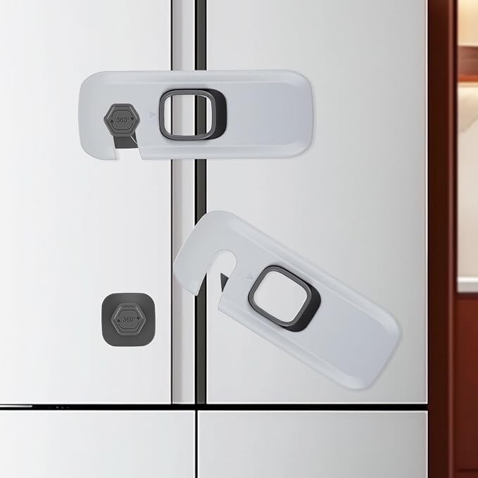 2PCS Fridge Locks for Kids with Sticky Adhesive Pads, Toddler Child Locks for Cabinets and Drawers, Child Safety Drawer Lock Baby Proofing, Children Lock for Door, Upright Freezer, Ovens