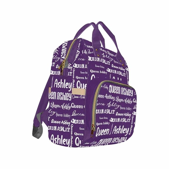 InterestPrint Personalized Name Diaper Bag - Customized Funny White Font Purple Nursing Backpack With Name - Laptop Daypack Travel Bag for Mom Mother Men