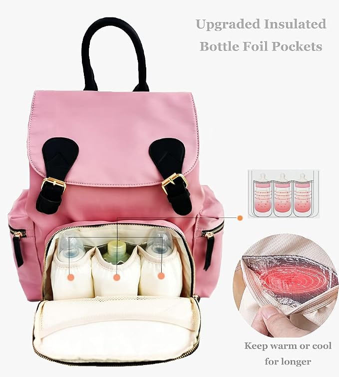 Quality Diaper Bag Backpack - Multi-Function Travel Backpack with Stroller Strap - Large Capacity, Stylish & Lightweight - Baby Nappy Bag for Baby Girl & Boy (Pink)