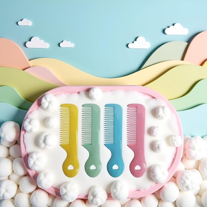 4Pcs Colorful Round Tip Bristles Baby Cute Comb Baby Grooming For Sensitive Scalp Skin, for Nursery Newborn Infant Girl Boy Comb