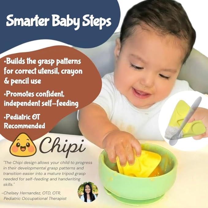 Chipi Baby Spoon ??Smarter Baby Steps, First Stage Training, Self-Feeding Utensil, Easy Grip, Choke-Free, Soft Silicone, Pre-Spoon for Puree Toddler Baby Led Weaning (BLW), Essential 6 month