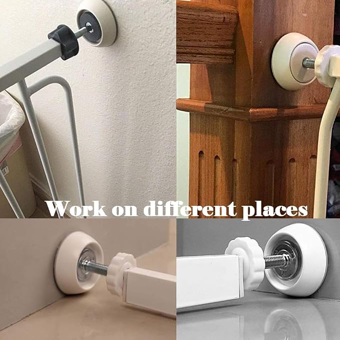 VMAISI 4 Pack Baby Extender Extension-M8(8mm) Child Safety Pressure Mounted Baby Gate Threaded Spindle Rods Replacement Parts Bundle with Wall Protector for Stairs Cup Guard (White, 8MM)