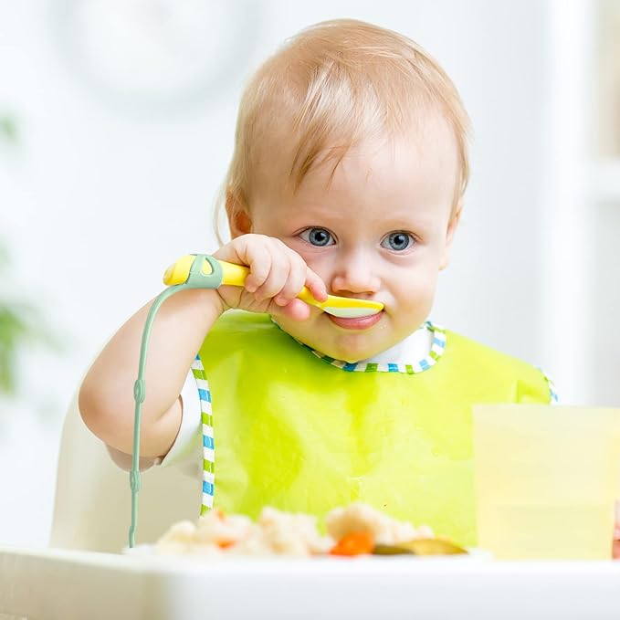 Baby Spoons Self Feeding 6 Months Silicone Pacifier Holder Strap Toddler Utensils Highchair Accessories-Gelinor Feeding Aid for Keep Spoon Close at Hand and Off The Ground(Pink)-No Spoon