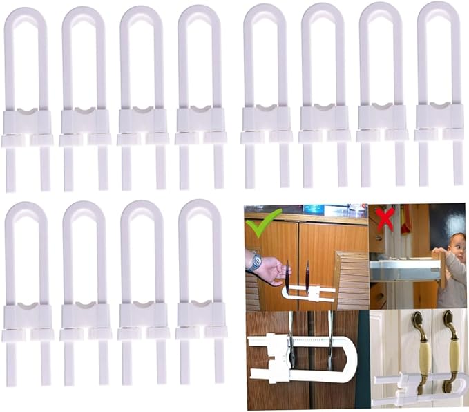 Childproof Cabinet Locks U-shaped Sliding Latches for Kitchen Closet and Cabinets Set of 4 No Tool Installation