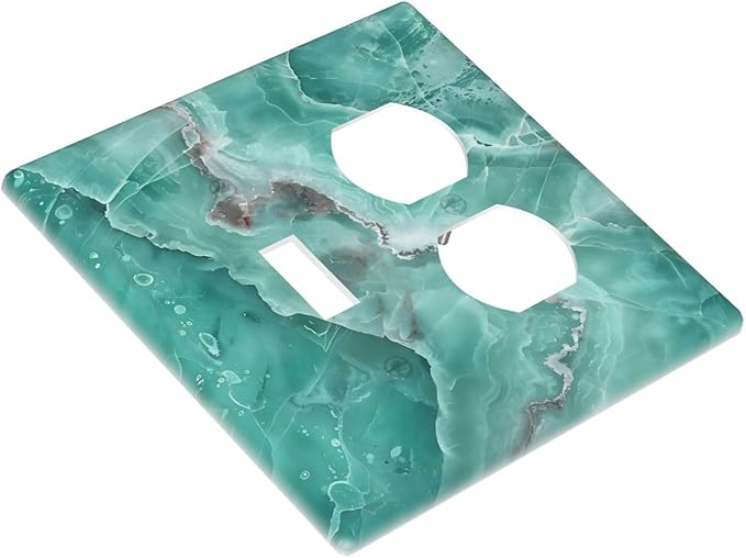 Turquoise Green Tiles Abstract Luxurious Print Wallplates 1 Toggle 1 Duplex Switch Plate Electrical GFCI Faceplate Decorative Light Switch Covers for Bathroom Kitchen Decor