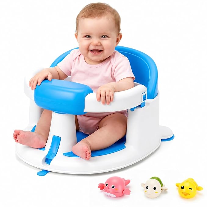 Baby Bath Seat for Babies 6 Months & up with Suction Cups, Non-Slip Infant Bath Chair, Ergonomic Baby Bathtub Seats for Babies Sitting Up, BPA-Free Toddler Bath Seat, Easy-Release Pull Tab, Blue