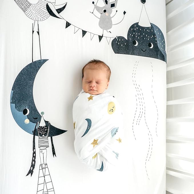 Rookie Humans Super Soft Viscose from Bamboo Muslin Swaddle Blankets for Baby Girls and Boys ??Silky Soft - 47 x 47 inches Swaddling Blankets - Newborn Baby Essentials, Moon & Stars