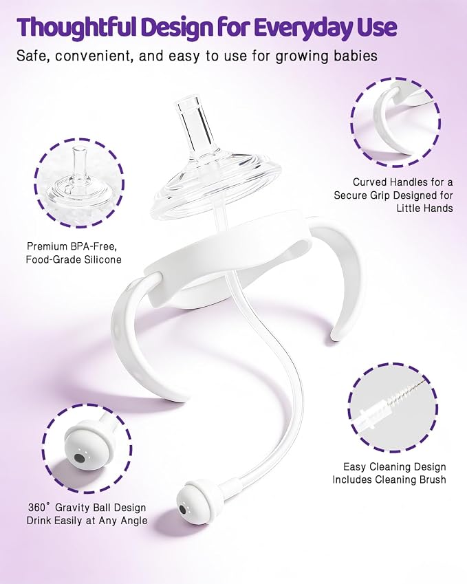 Sippy Straw Cup Conversion Kit for Philips Avent Natural Baby Bottles, Soft Silicone Spout & Weighted Straw, Easy-Grip Handles & Cleaning Brush, BPA-Free,Pack of 3