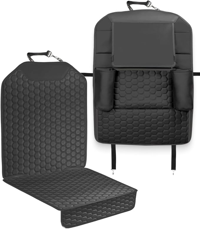 Owleys Back Seat Car Organizer for Kids, Front Passenger Caddy, Center Row Vehicle Storage with Pockets ??Premium Eco Leather, 8 Compartments, Black Travel Accessory for SUV, Truck, Sedan, Van, Jeep