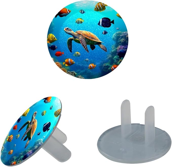 Turtle Fish Underwater World 12 Packs Outlet Covers, Safety Electrical Outlet Plug Covers, Child Proof Socket Caps, 2-Prong Power Wall Plates