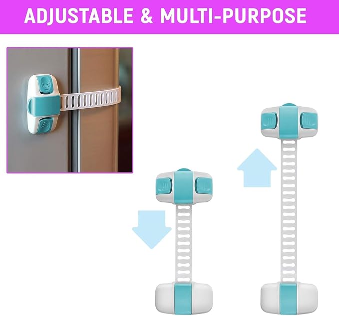 Multi-Purpose Child Safety Lock, Adjustable Length, for Cabinets, Refrigerator, Toilet, White (Pack of 8)
