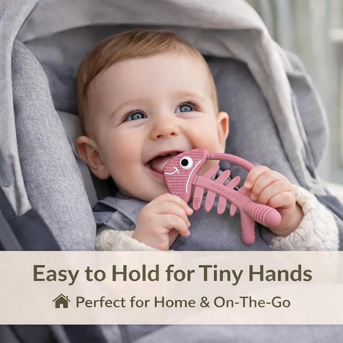 3 in 1 Infant Toys, Baby Teething Toys 3?? 6??2 Months, Teethers for Babies 0??????2 Months for Teething Relief, Baby Gift, Baby Teether Toys, Silicone Sensory Toys, USA Patent Pending, Fish (Pink)