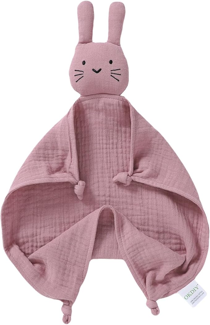 Organic Cotton Bunny Loveys for Babies,Newborn Baby Lovey Security Blanket,Lovies for Babies New Born Baby Unique Neutral Gifts Boys and Girls (Bunny-Baby Pink)