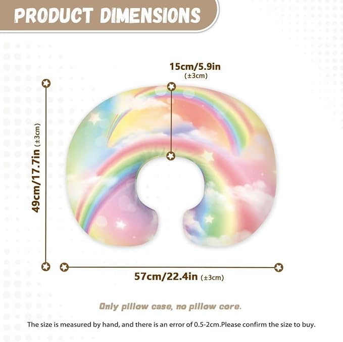 Rainbow 2 Nursing Pillow Case for Newborn Support for Breastfeeding, Bottle Feeding & Bonding Feeding Pillow Cover Stretchy Comfortable Pillow Slipcover Cover Only