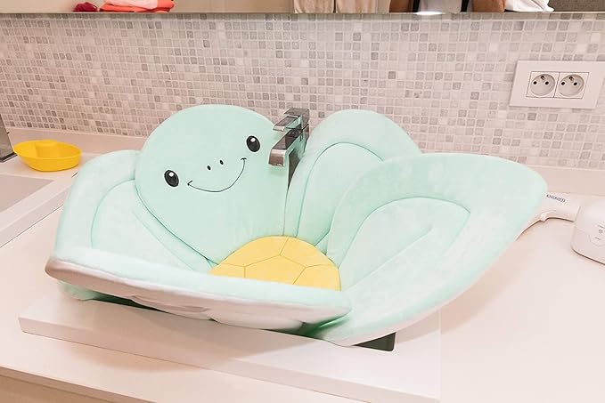 Nuby Turtle Baby Bath Cushion for Bathtub or Sink, Soft and Easy to Dry Fabric, 0-6 Months, Turquoise