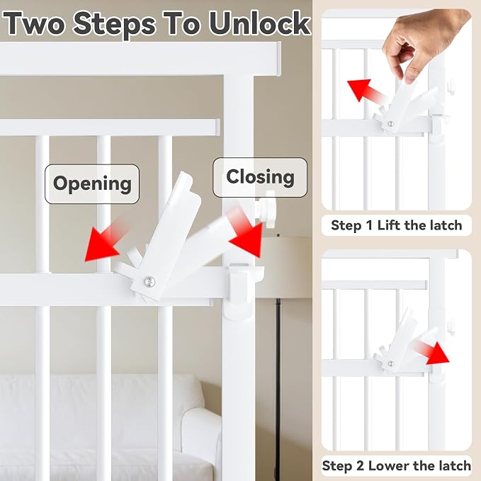 Snuowu 51"-87" Extra Tall Pet Gate for Cats, 29.5"-40.5" Wide Pressure Mounted No-Drilling Safety Dog Gate, Metal Walk-Thru Barrier for Doorways, Stairs, Kitchens, White