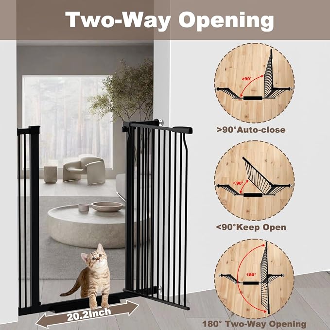 40.55" Extra Tall and Wide Baby Gate, 76.8-79.5 in Gates for Dogs Indoor with Door, Walk Through Long Pet Gate for Large Openings, Pressure Mounted Child Safety Gate for House Kid, Black