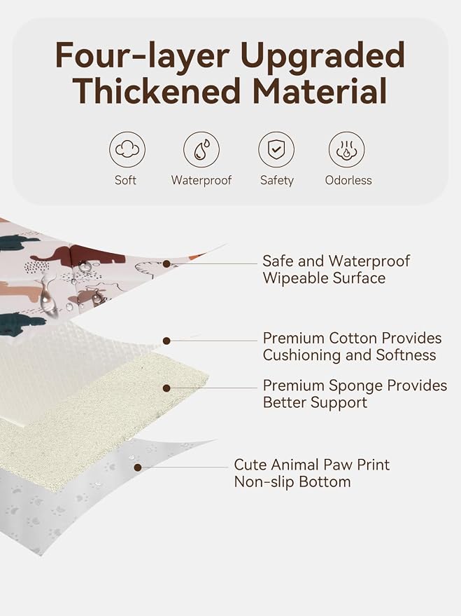 TILLYOU Waterproof Baby Play Mats for Floor, 50x50 Playpen Mat, Playmats Extra Thick for Babies and Toddlers, Foldable Baby Crawling Mat for Playpen, Forest Animals