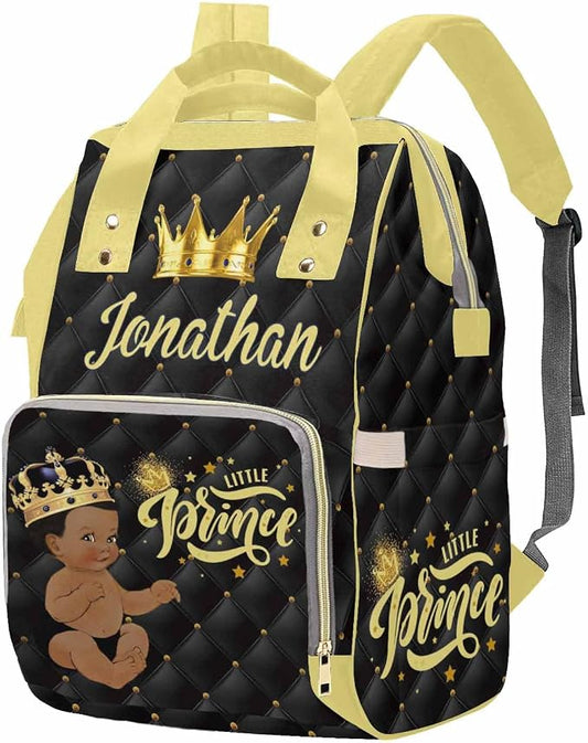 M YESCUSTOM Custom Name Baby Bags for Dad Mom, Personalized Black Crown Diaper Bag Backpack with Stroller Straps Large Capacity Mommy Bag Nappy Bag for Son Men