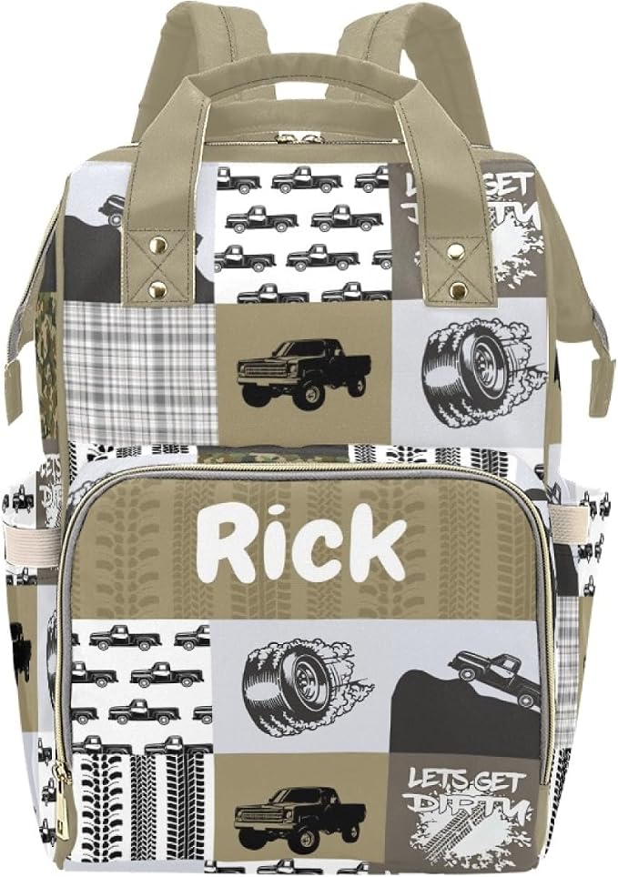 Personalized Truck Diaper Bag Backpack for Baby Boys, Customized Name Nursing Mommy Daypack, Large Capacity Diaper Backpack Travel Bags, New Mom Gifts